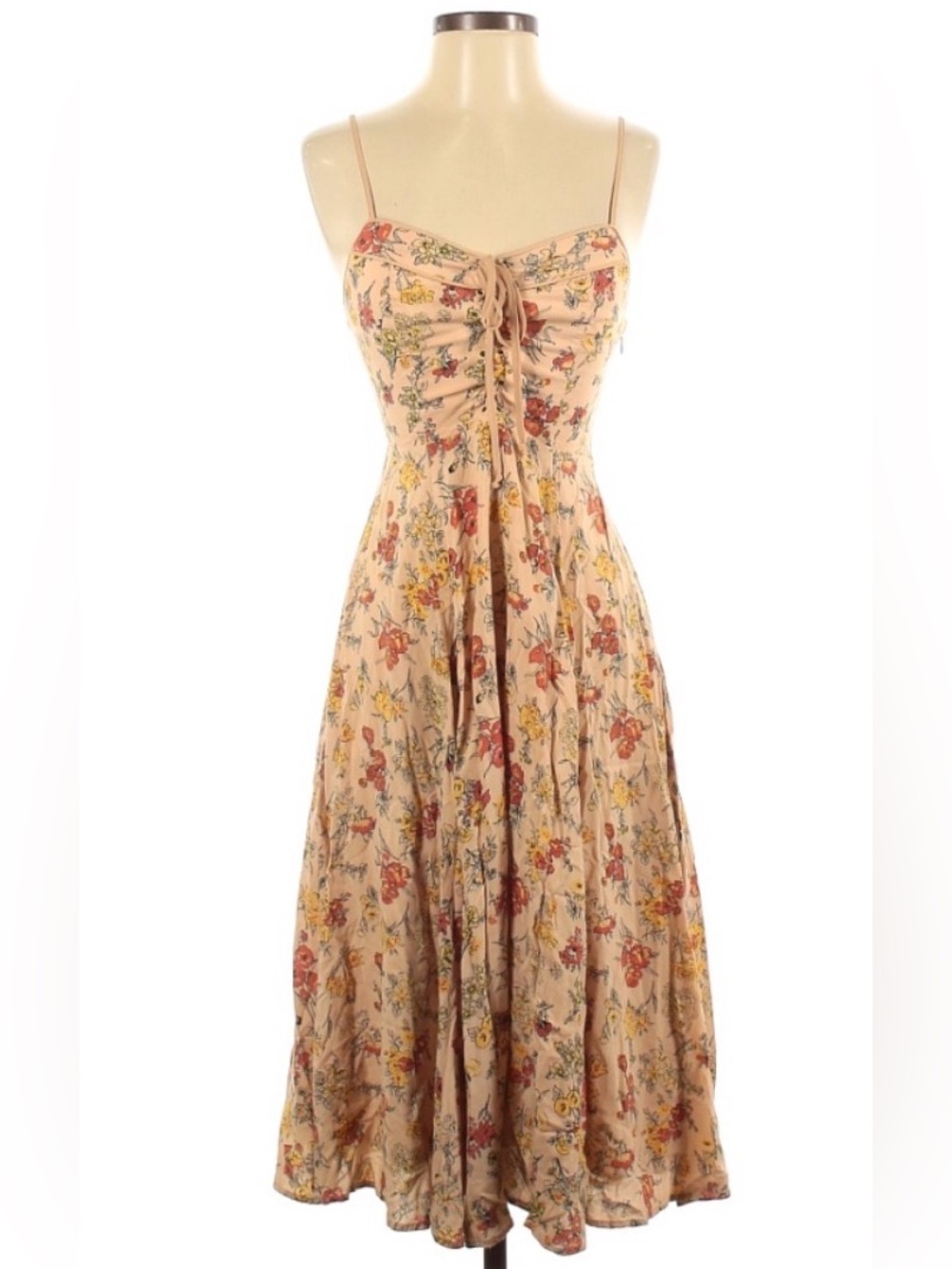 Cooperative Beige Floral Tie-Front Maxi Dress